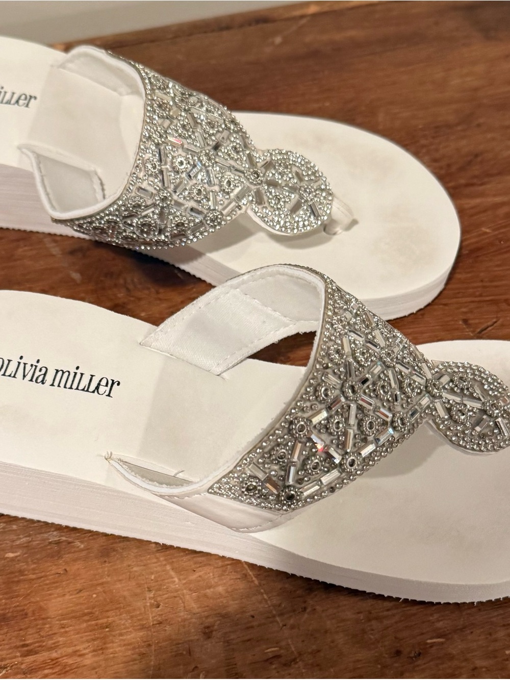 Olivia Miller White Sandal with Silver Beaded Embellishment